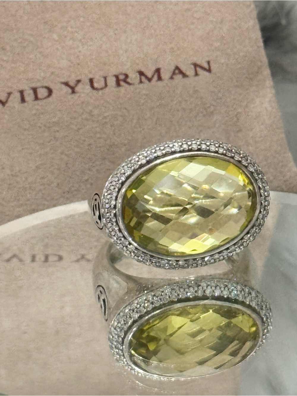 David Yurman Lemon Quartz Diamond Large Oval Noblesse Ring in SterlingSilver 925